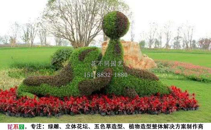 仿真動(dòng)物綠雕-海獅頂球現(xiàn)場(chǎng)實(shí)拍圖